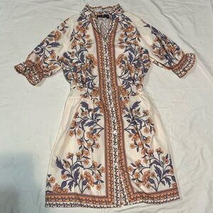 Cream & Purple Floral Camellia Dress